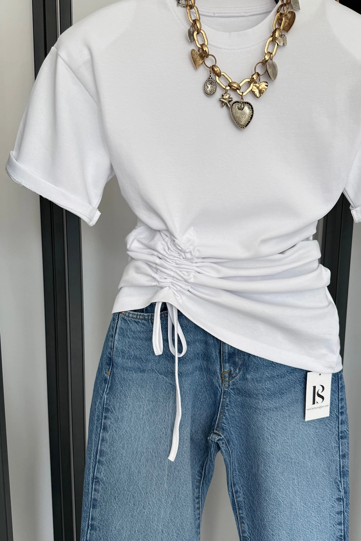 Yandan Büzgülü Bluz Beyaz