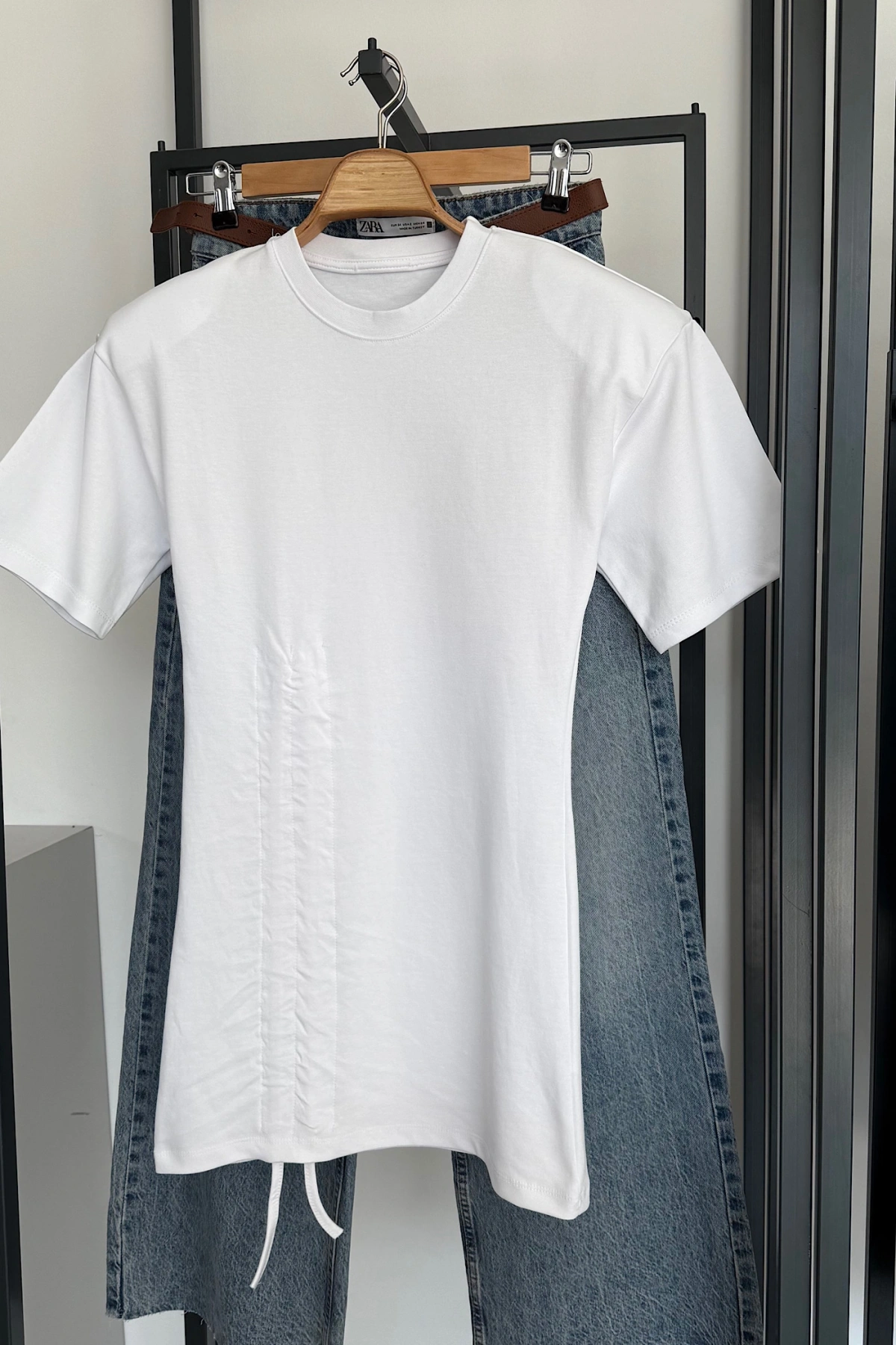 Yandan Büzgülü Bluz Beyaz