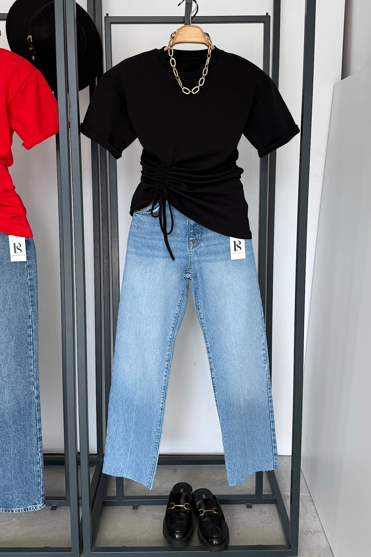 Yandan Büzgülü Bluz Siyah