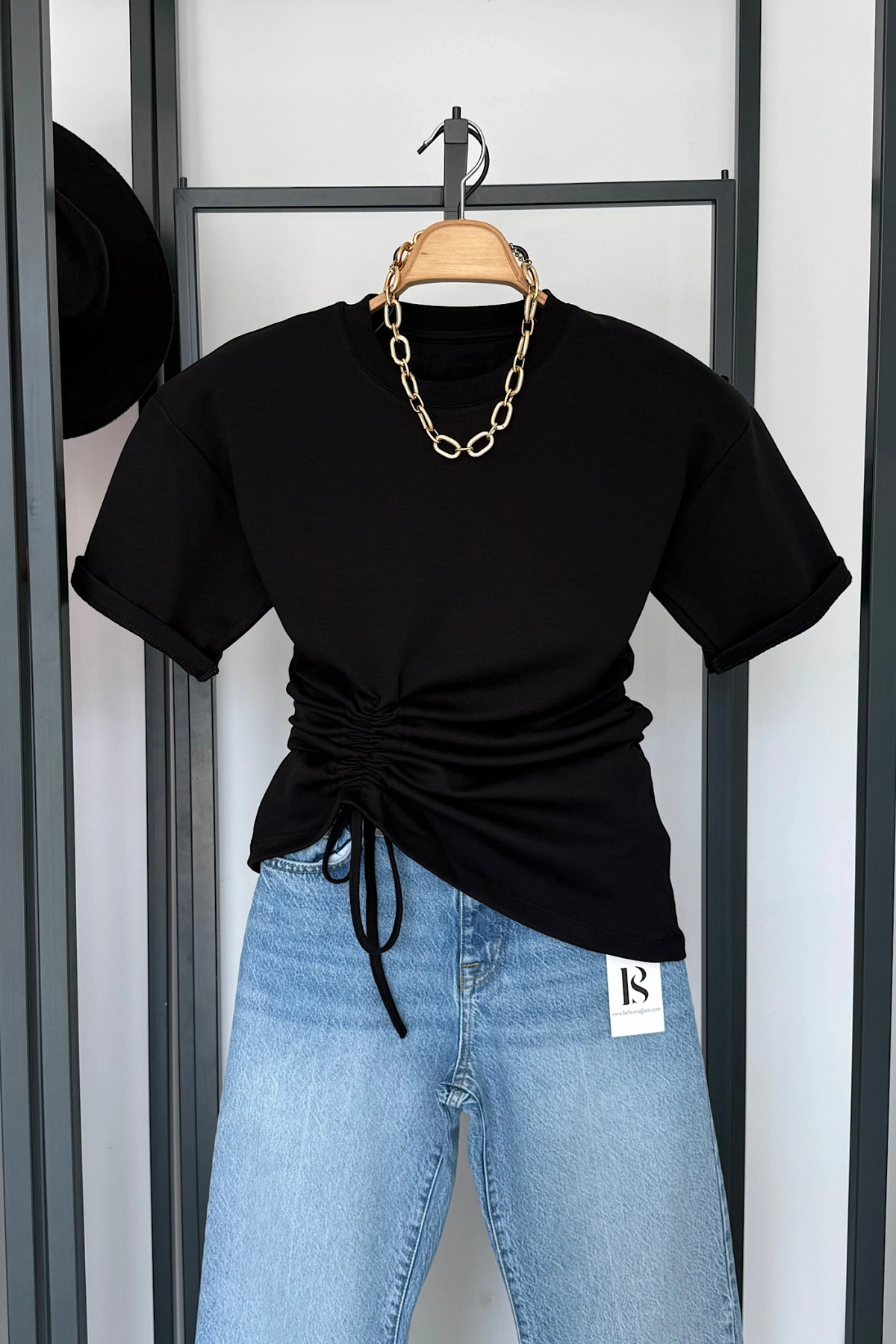 Yandan Büzgülü Bluz Siyah