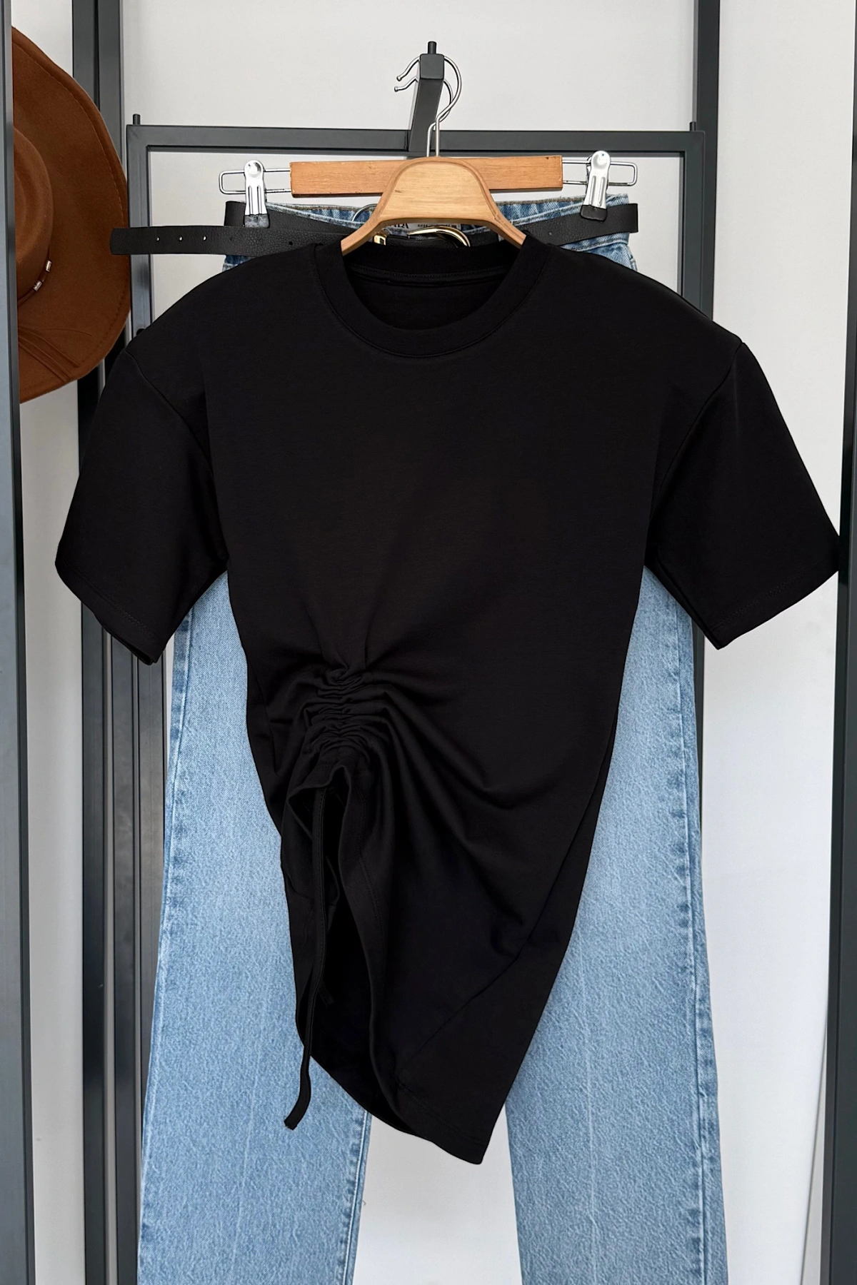 Yandan Büzgülü Bluz Siyah