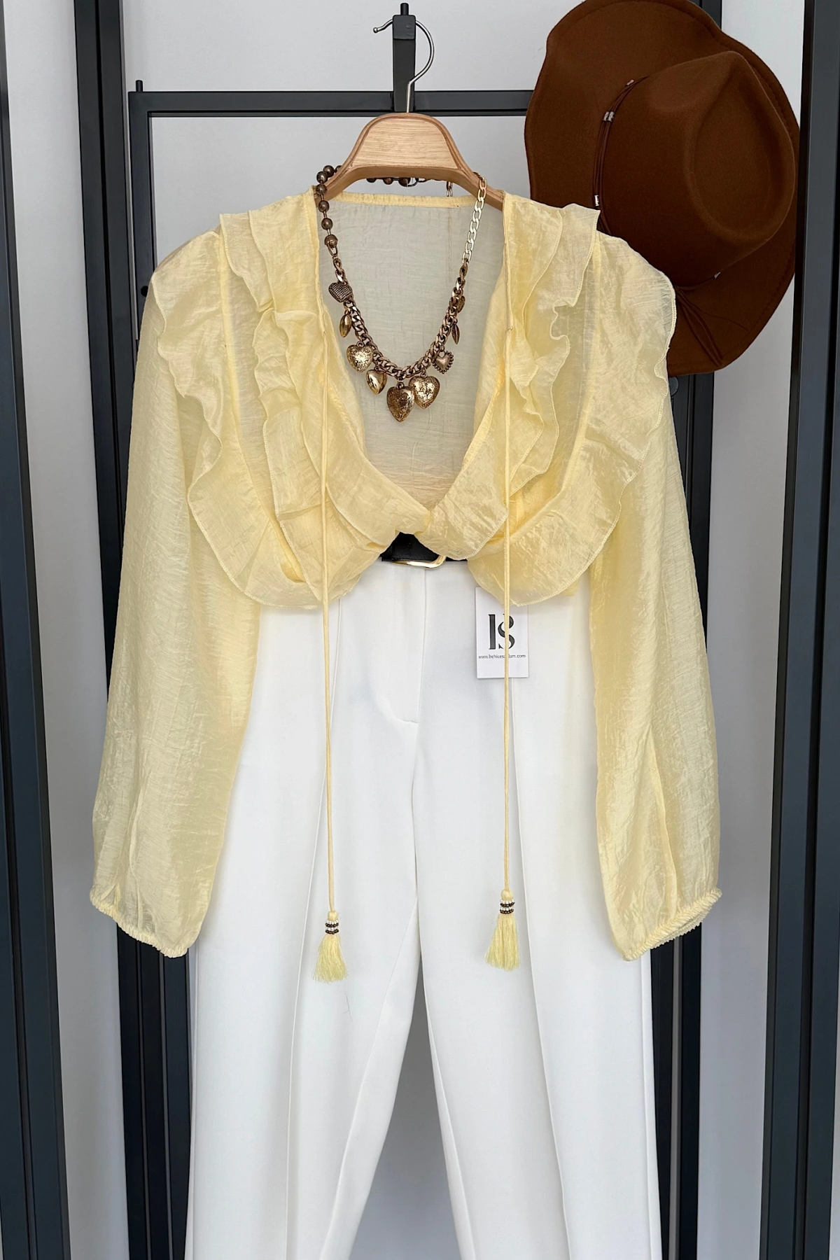 Fırfırlı Bağlamalı Gömlek Sarı