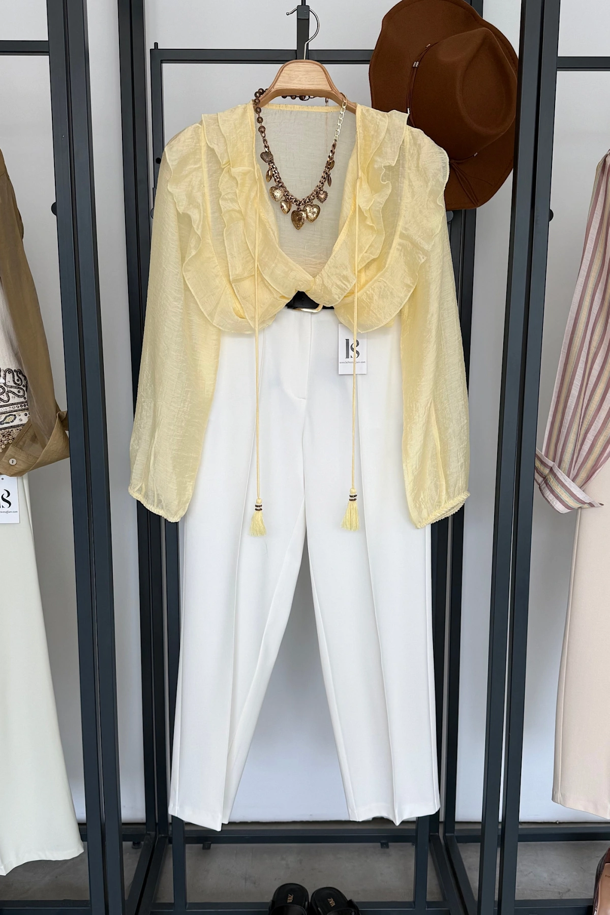 Fırfırlı Bağlamalı Gömlek Sarı