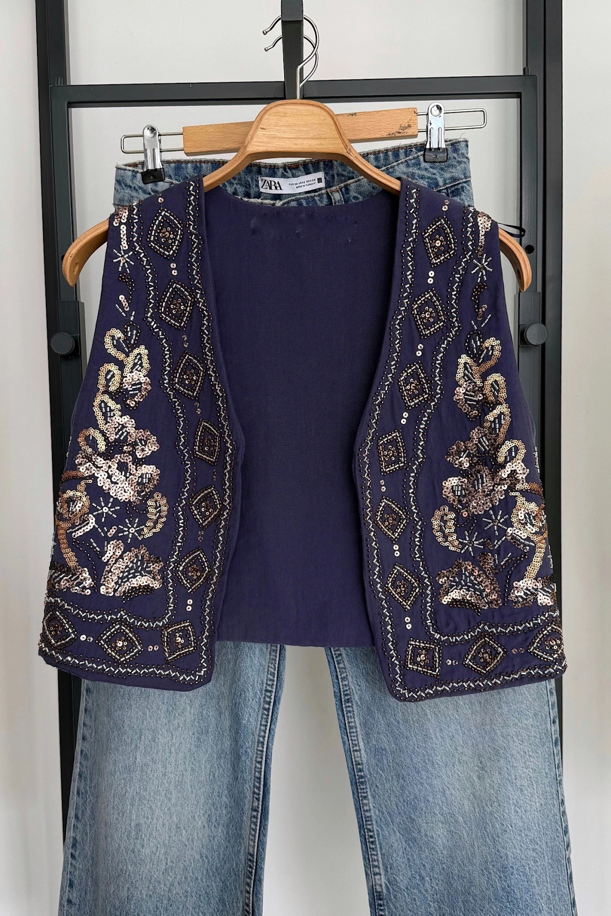 Pullu Tasarım Yelek İndigo