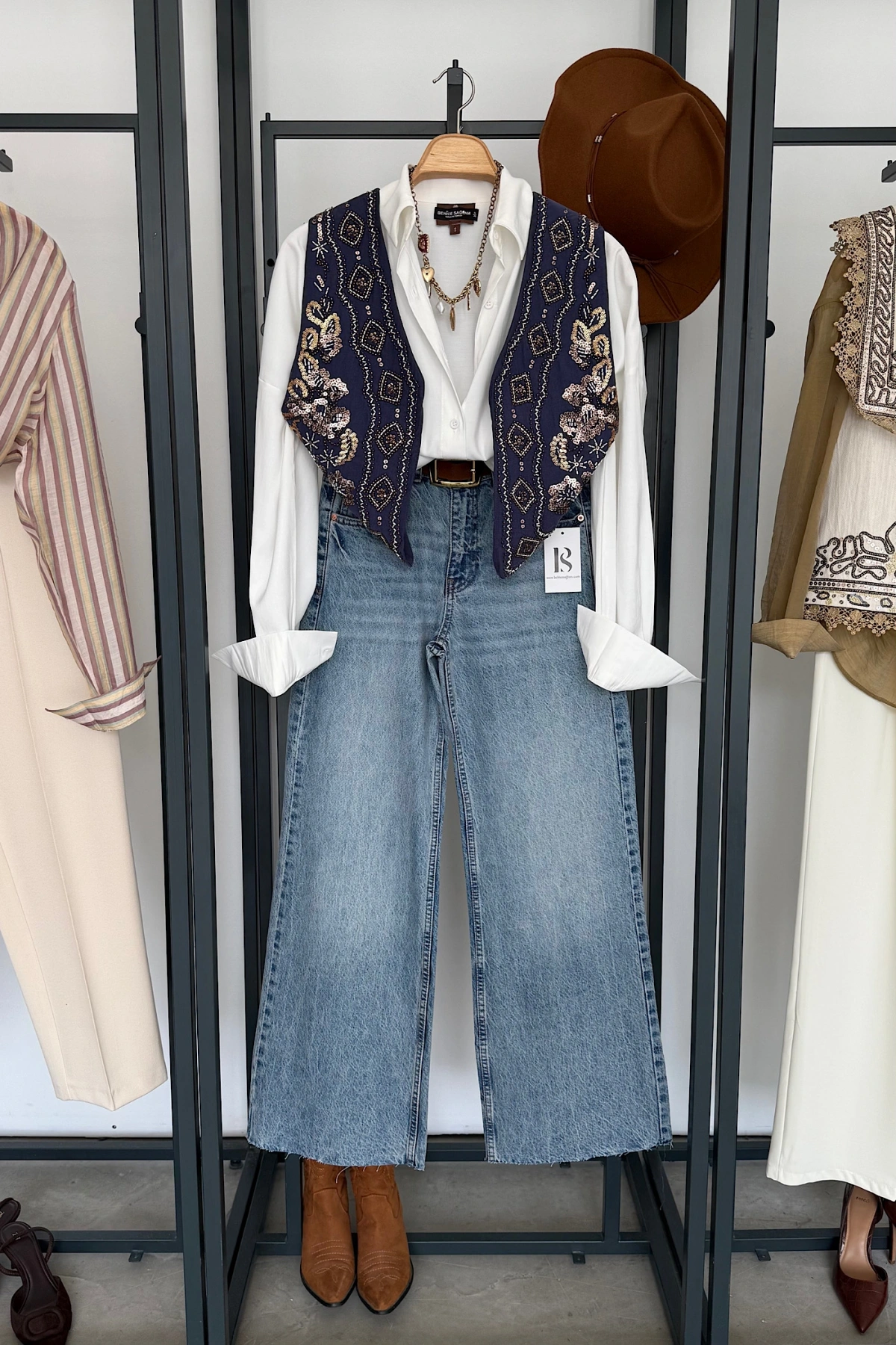 Pullu Tasarım Yelek İndigo