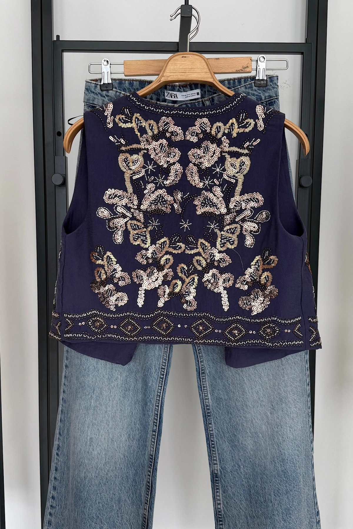 Pullu Tasarım Yelek İndigo