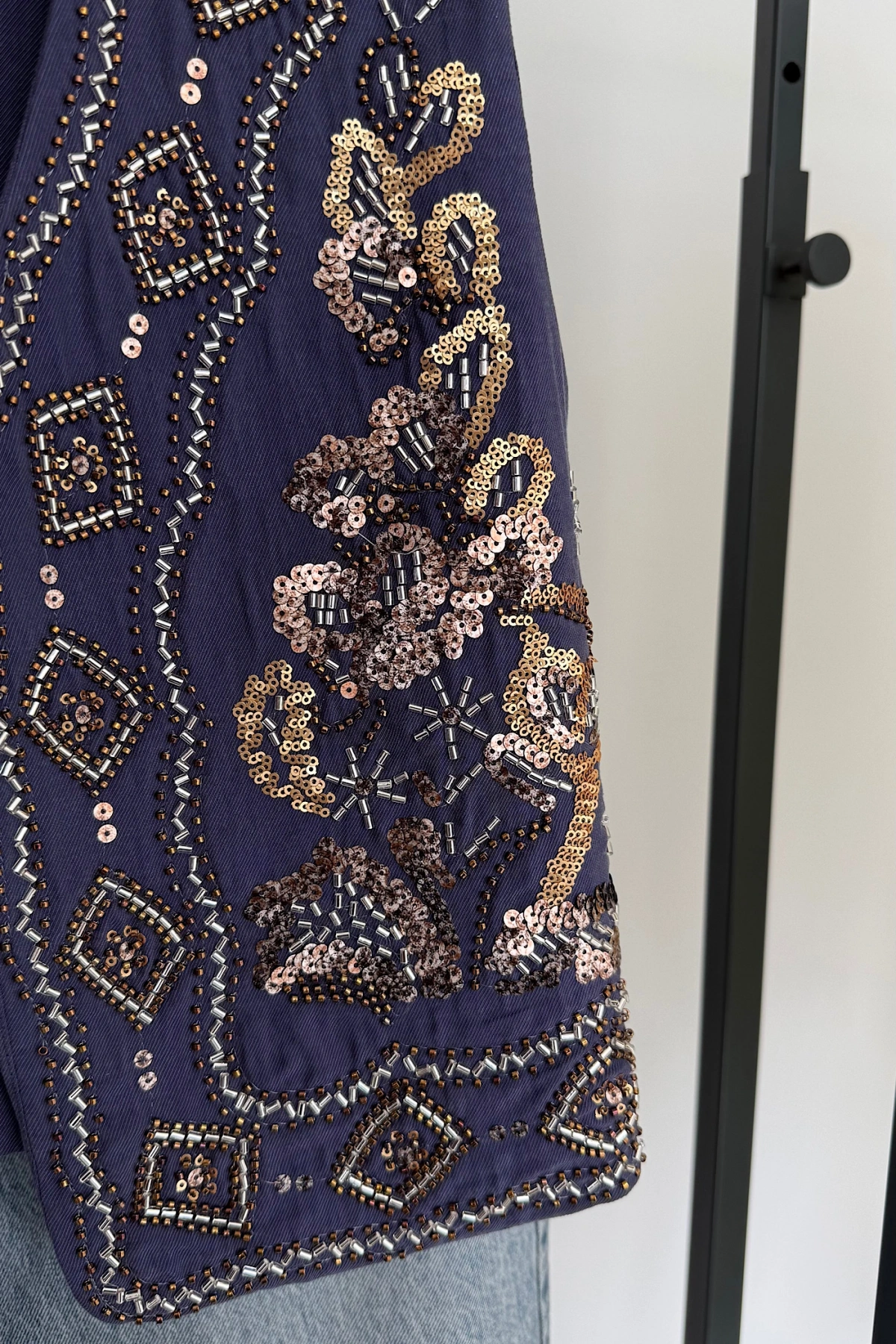 Pullu Tasarım Yelek İndigo