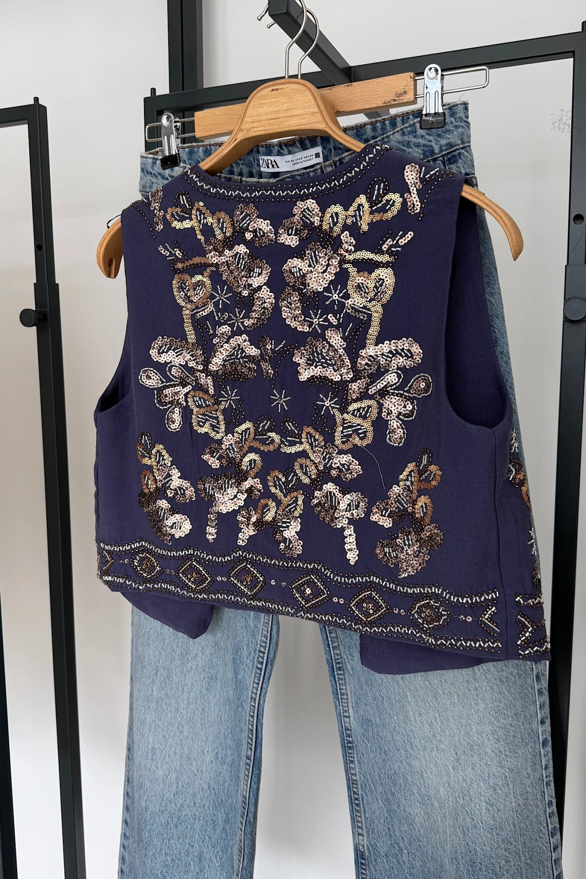 Pullu Tasarım Yelek İndigo