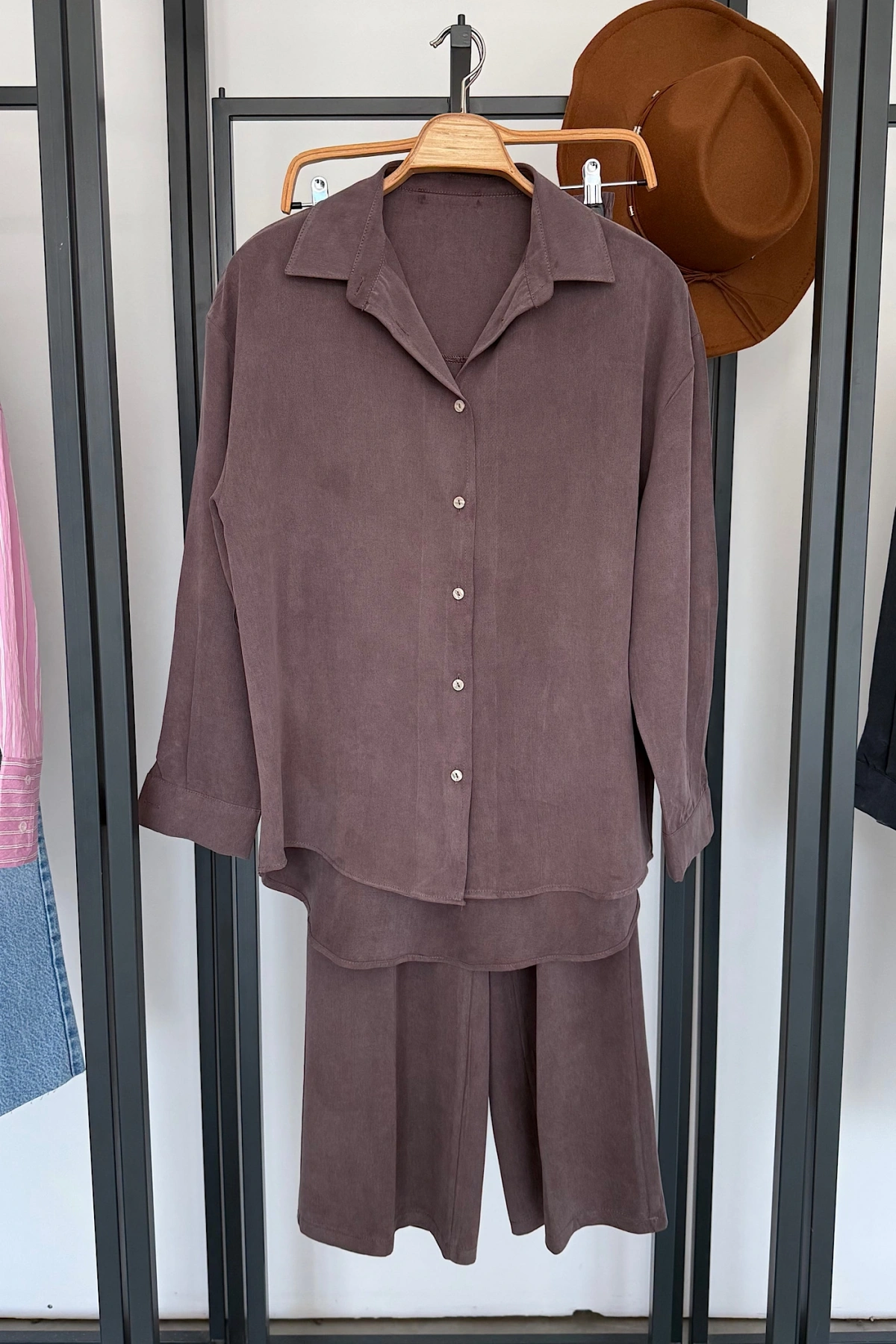 Modal Gömlek Pantolon Takım Açık Mürdüm