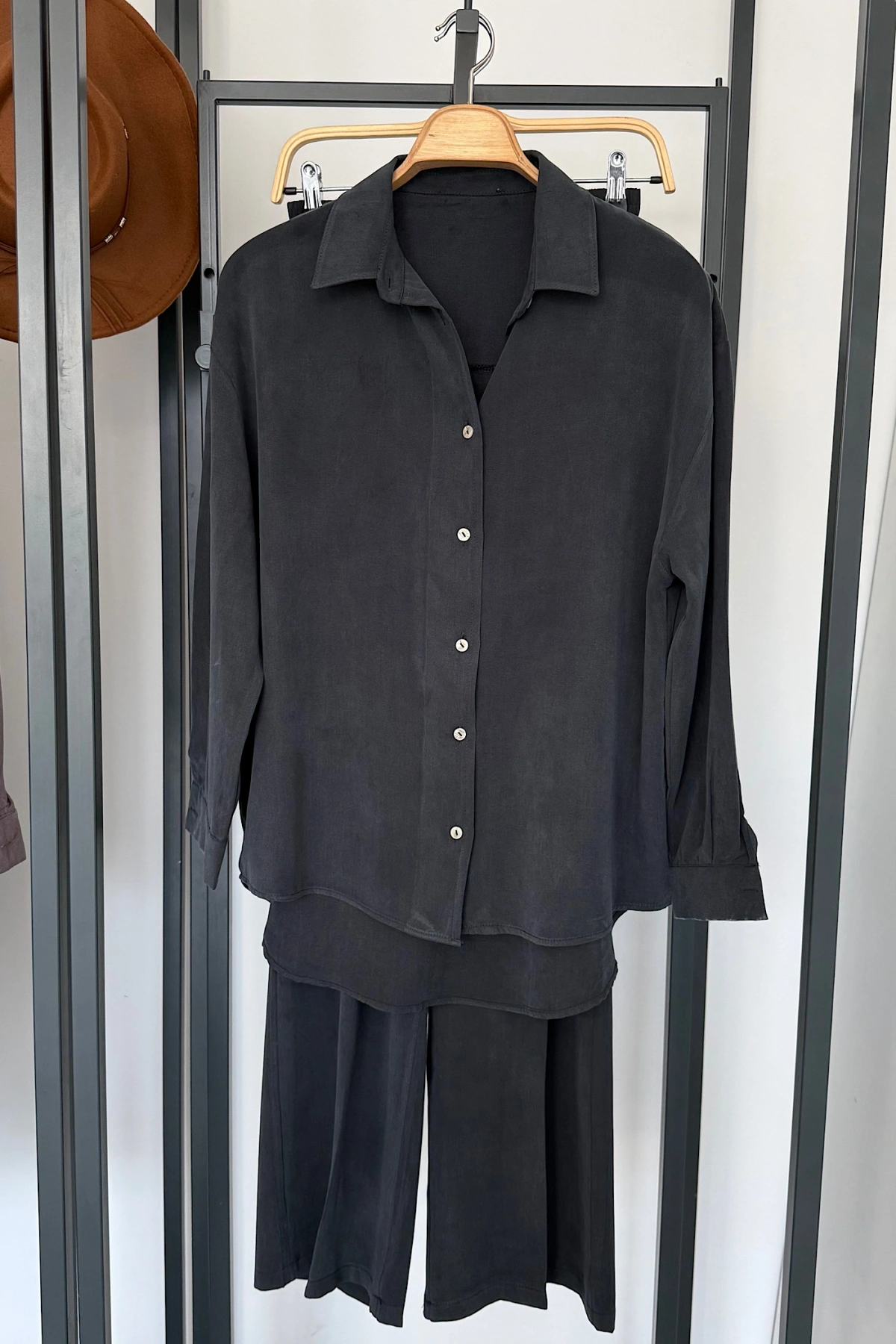 Modal Gömlek Pantolon Takım Antrasit