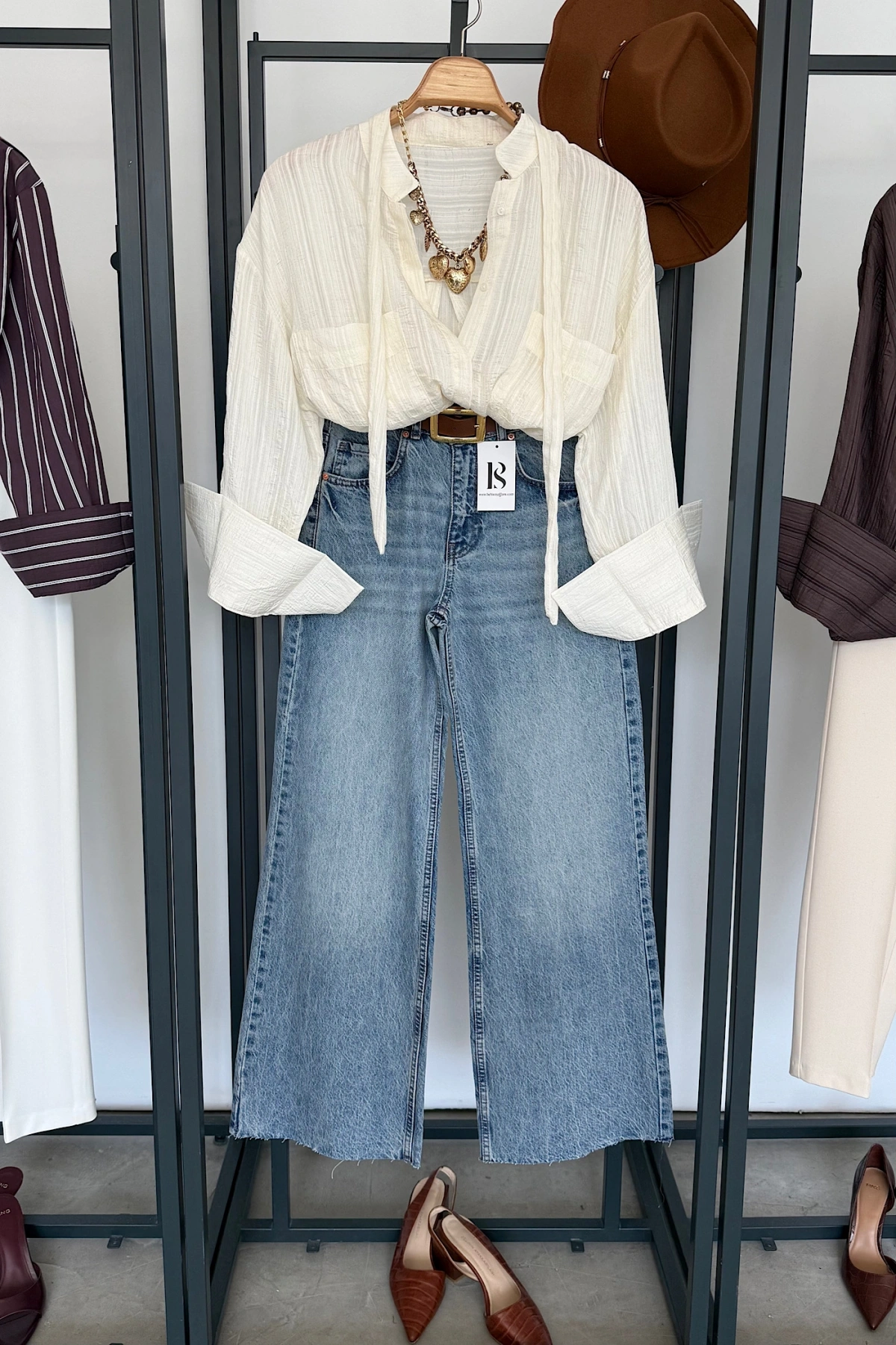 Kuşaklı Modal Gömlek Ekru