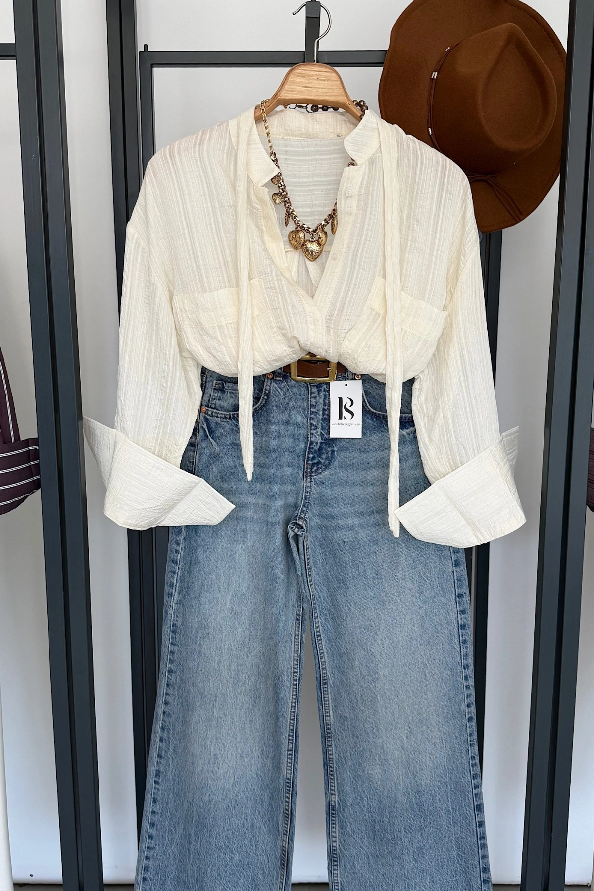 Kuşaklı Modal Gömlek Ekru