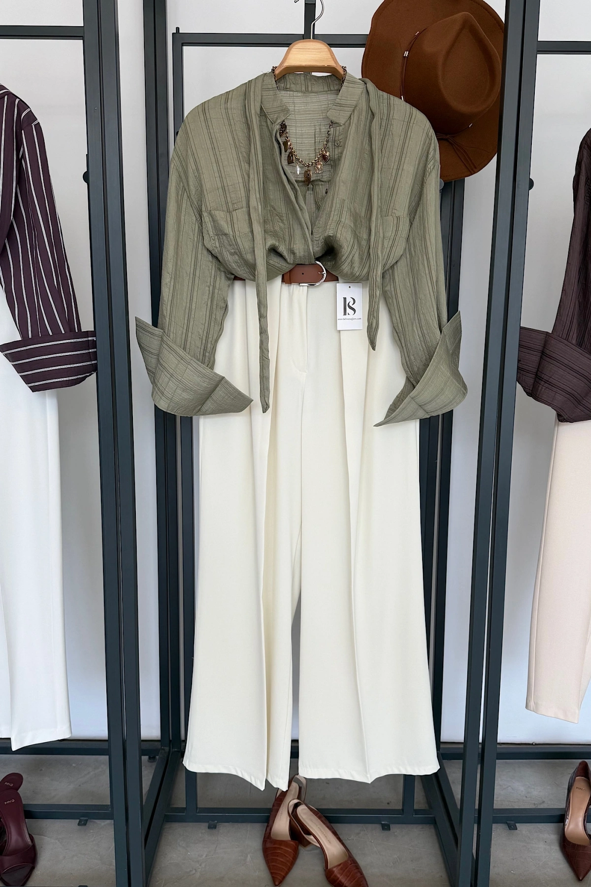 Kuşaklı Modal Gömlek Haki