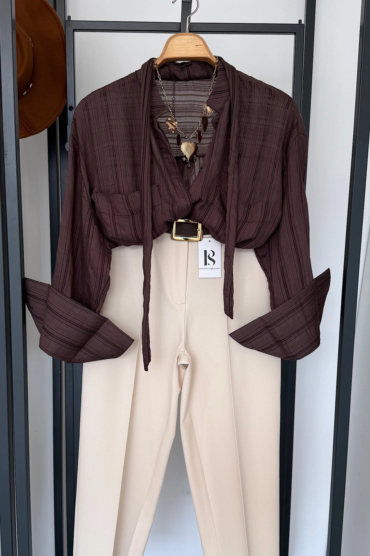 Kuşaklı Modal Gömlek Kahverengi