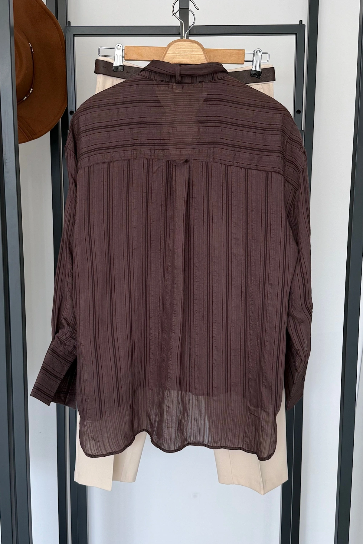 Kuşaklı Modal Gömlek Kahverengi