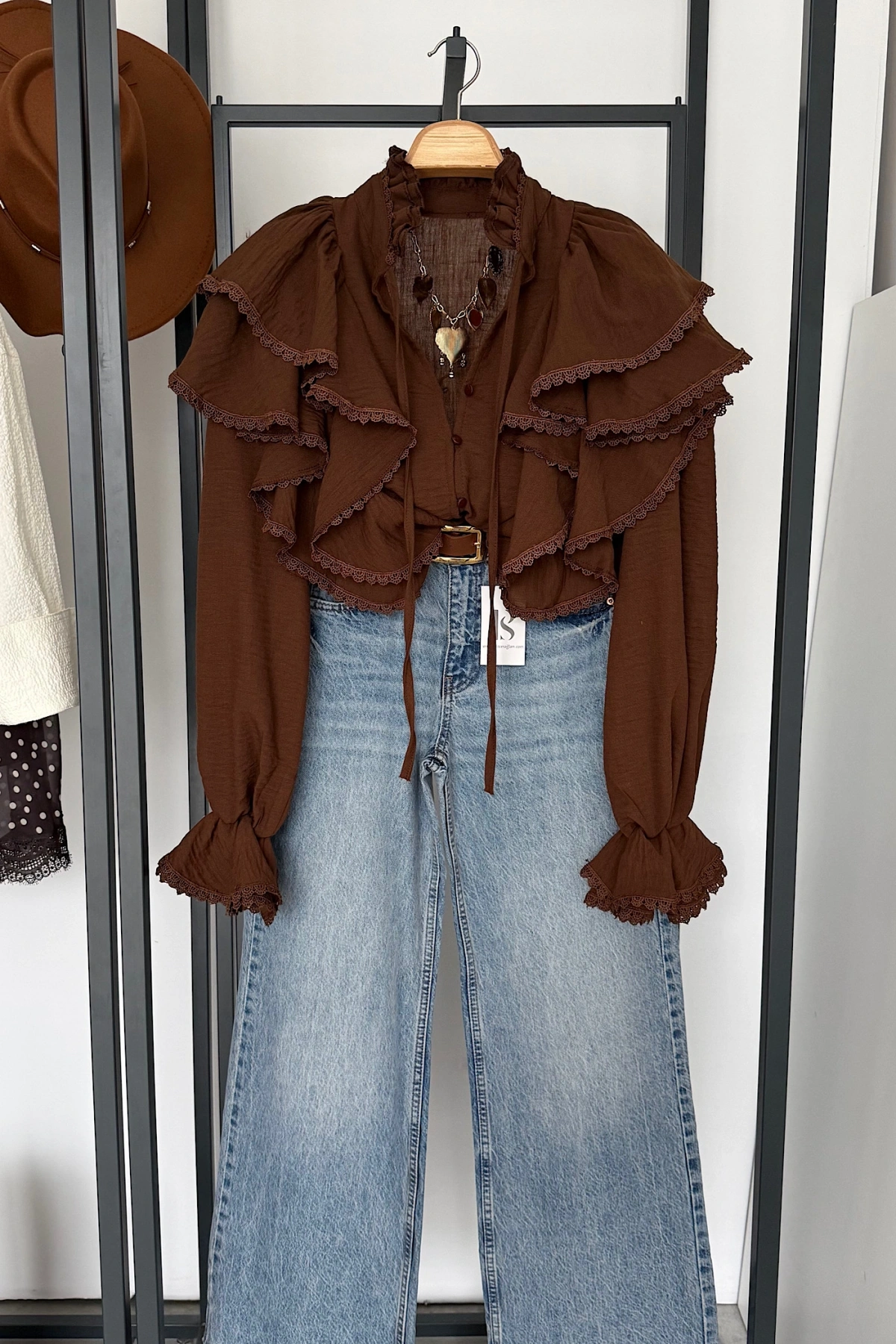 Siena Vintage Fırfır Gömlek Kahverengi