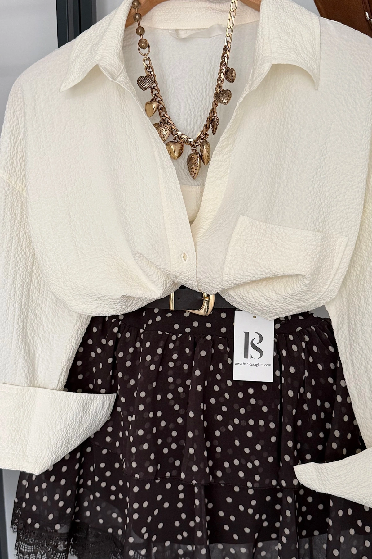 Kabartma Desenli Gömlek Ekru