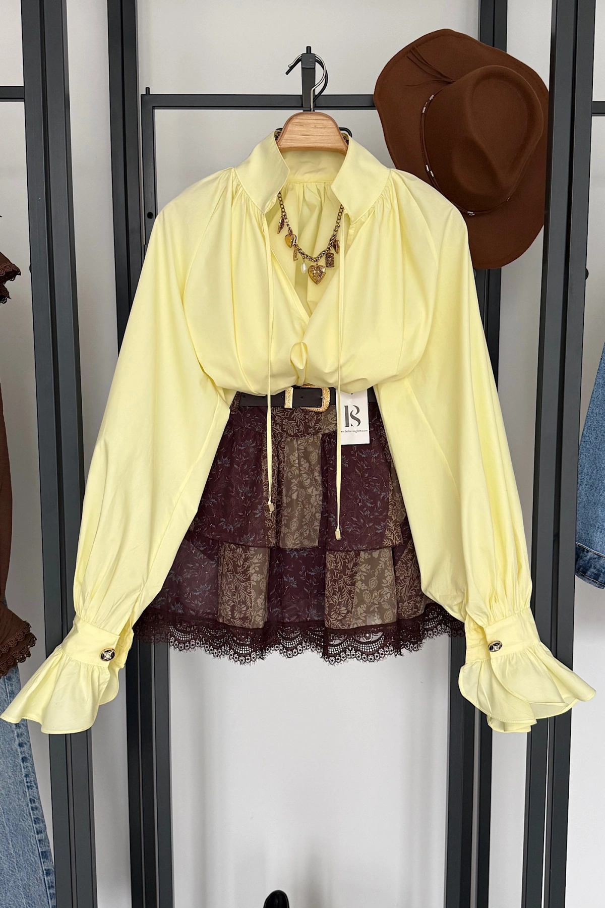 Boyun Bağlamalı Gömlek Sarı