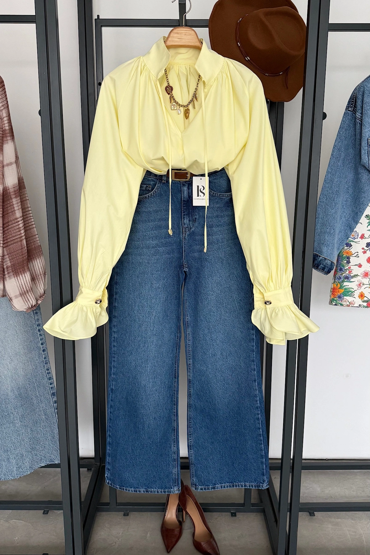 Boyun Bağlamalı Gömlek Sarı