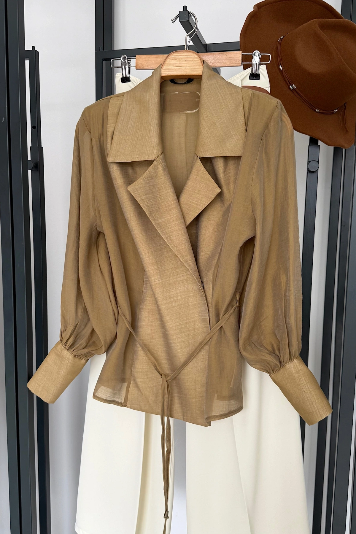 Transparan Vatkalı Gömlek Ceket Olive