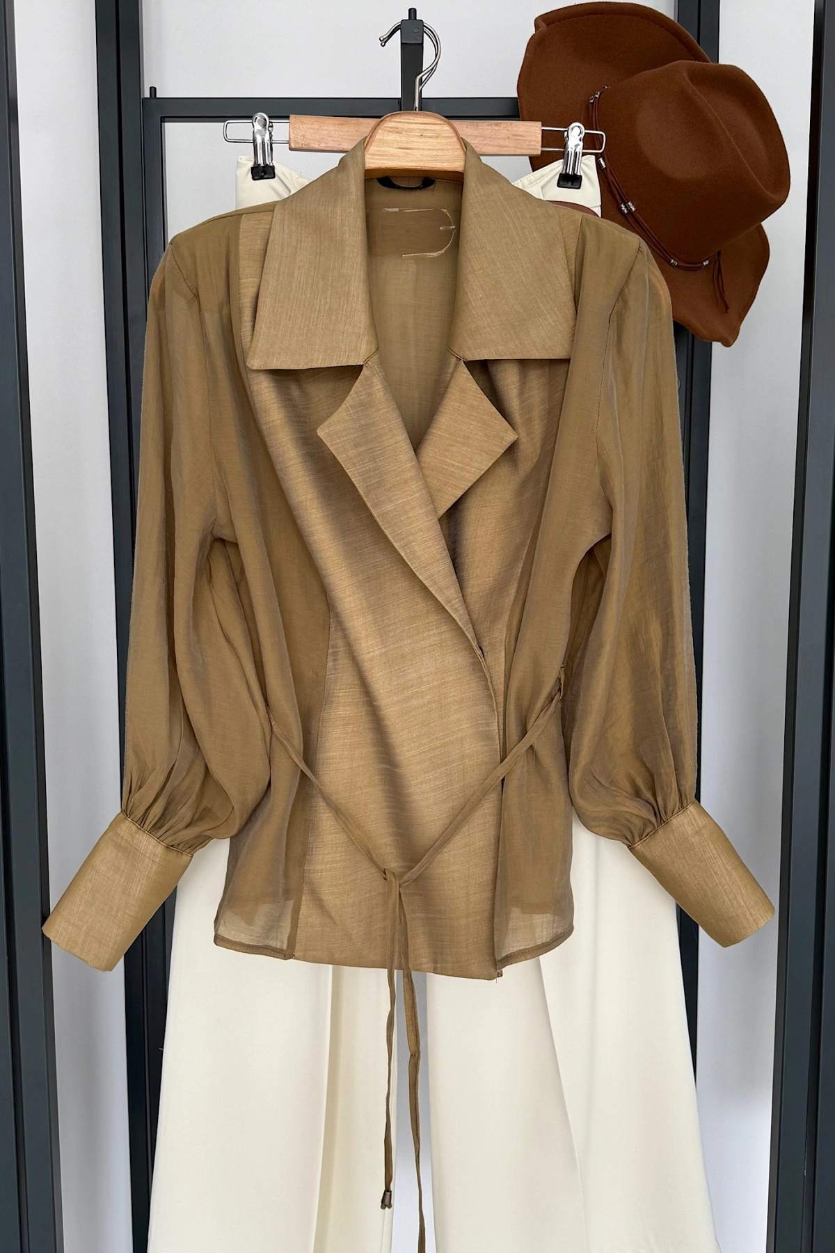 Transparan Vatkalı Gömlek Ceket Olive