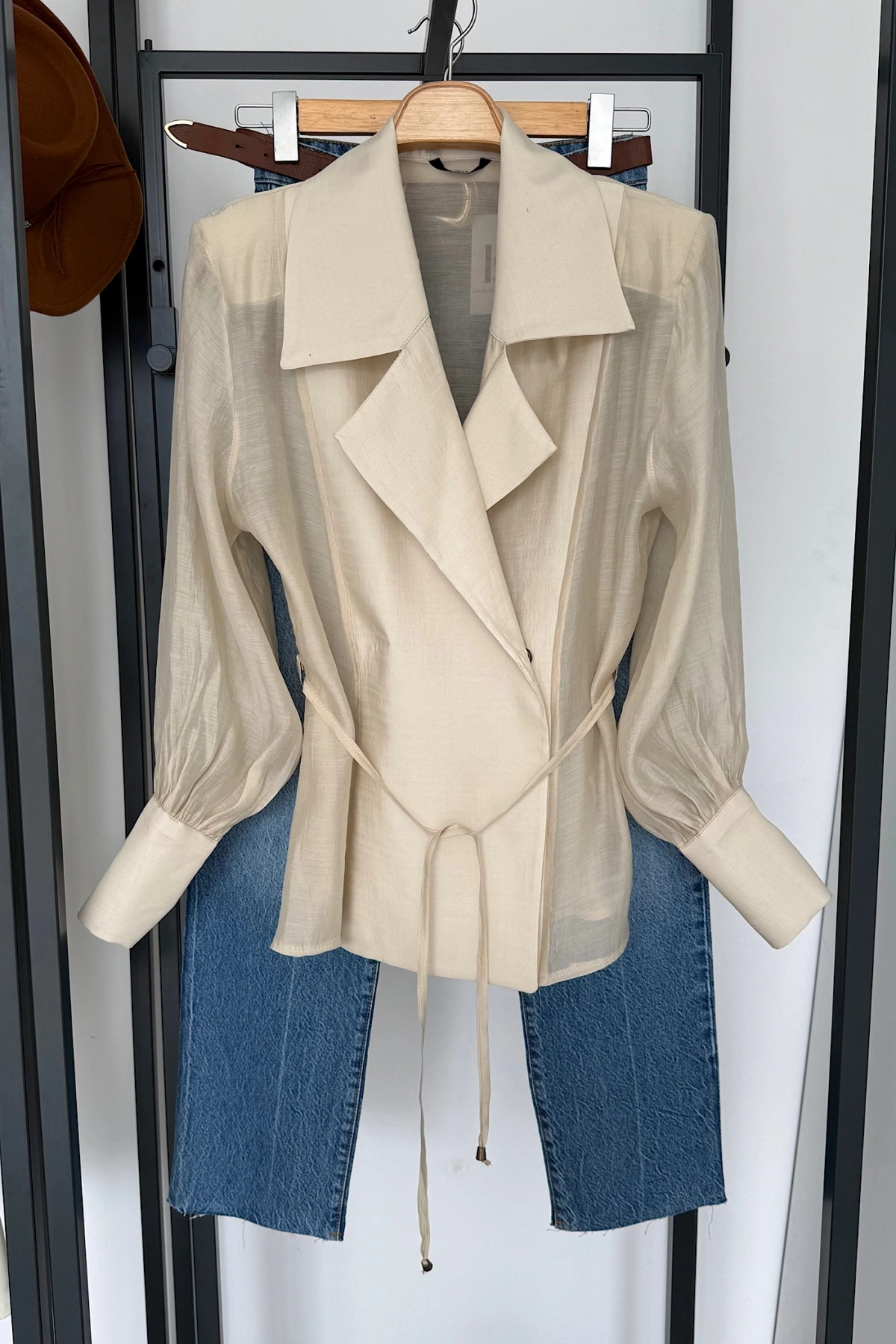 Transparan Vatkalı Gömlek Ceket Taş