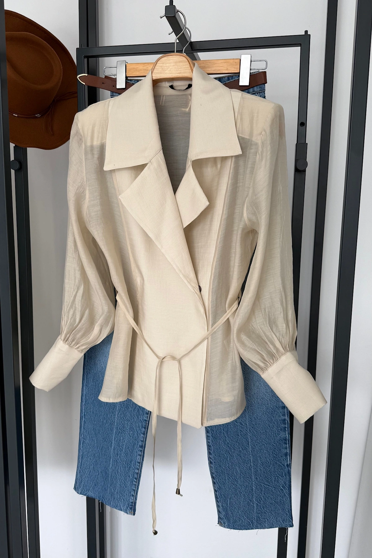 Transparan Vatkalı Gömlek Ceket Taş