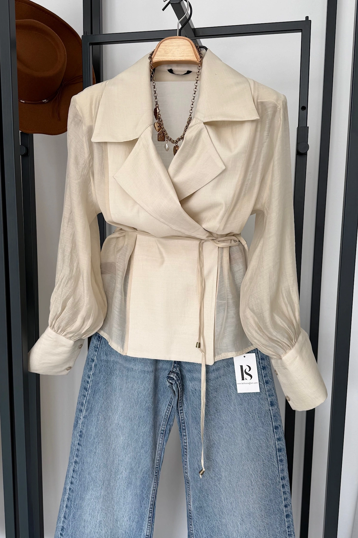 Transparan Vatkalı Gömlek Ceket Taş