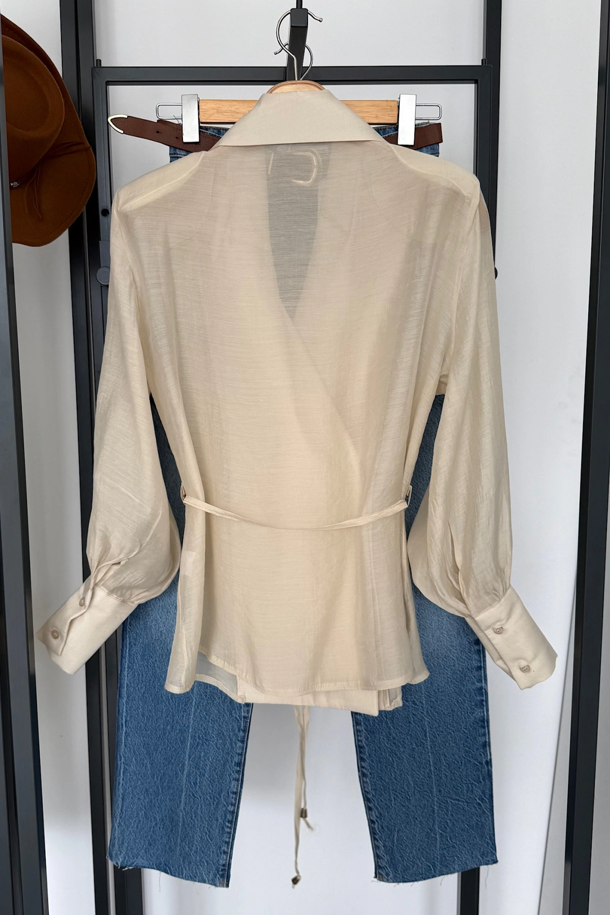 Transparan Vatkalı Gömlek Ceket Taş