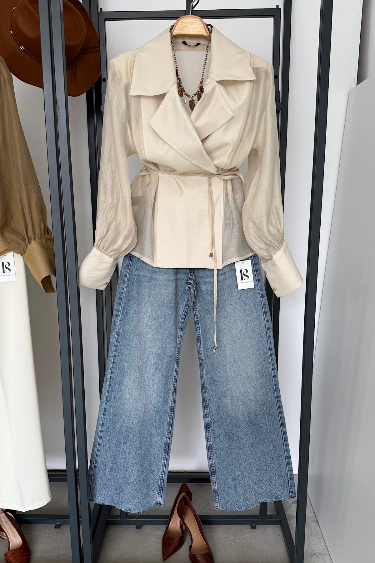 Transparan Vatkalı Gömlek Ceket Taş