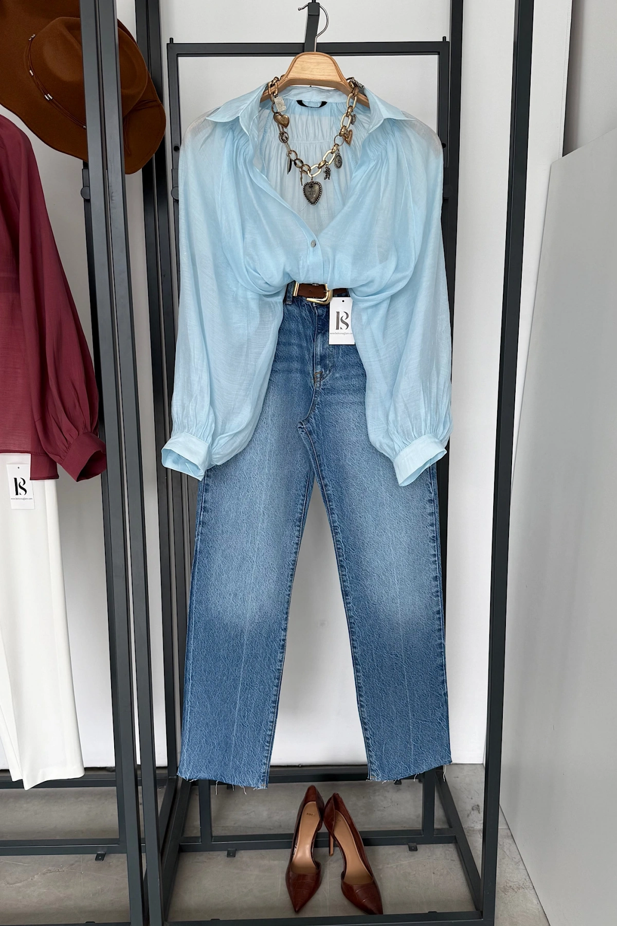 Balon Kol Dökümlü Gömlek Mavi