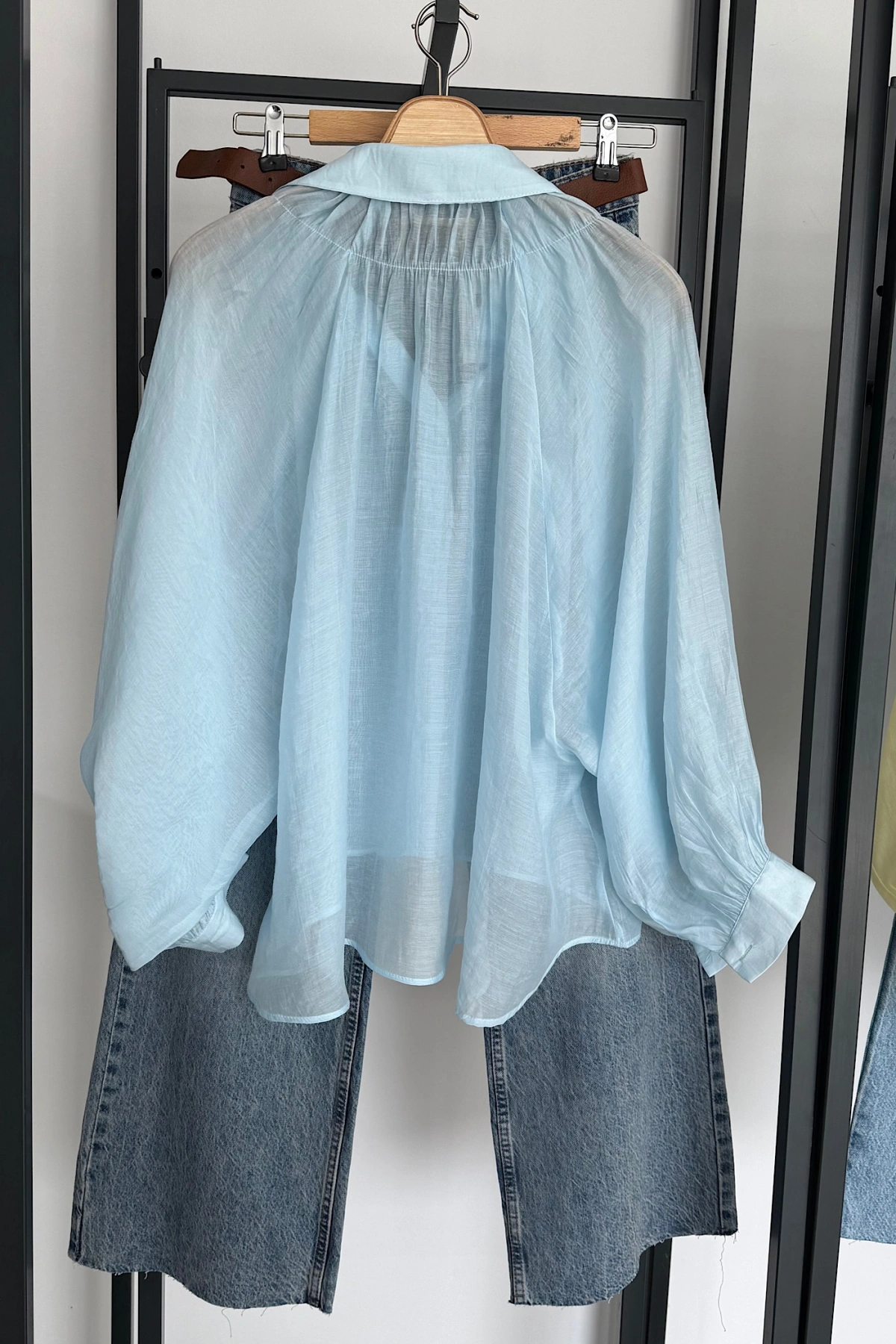 Balon Kol Dökümlü Gömlek Mavi