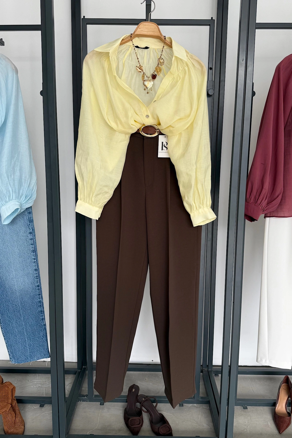 Balon Kol Dökümlü Gömlek Sarı