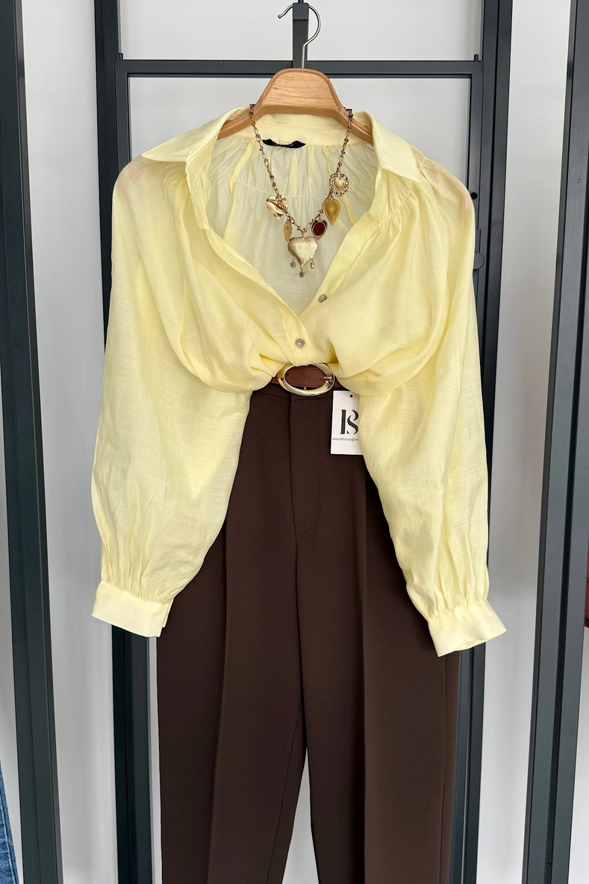 Balon Kol Dökümlü Gömlek Sarı