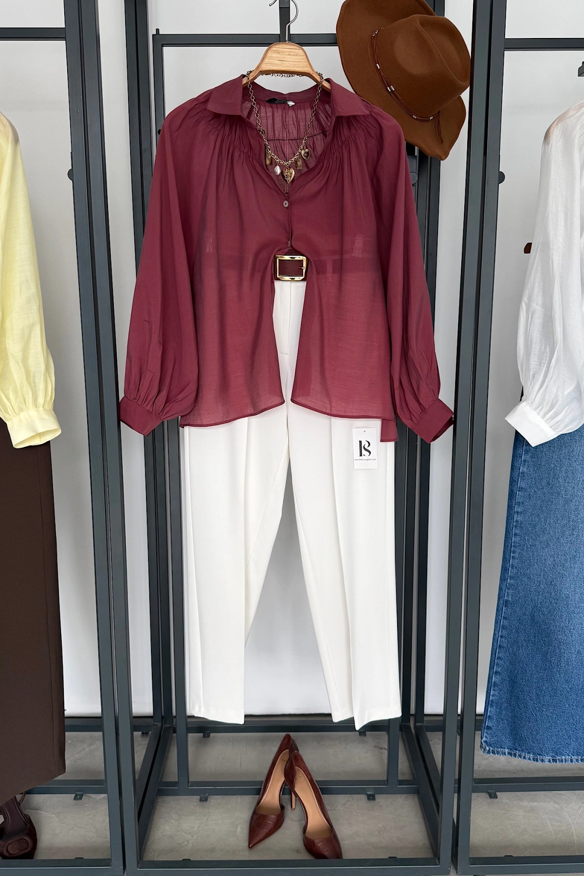 Balon Kol Dökümlü Gömlek Bordo