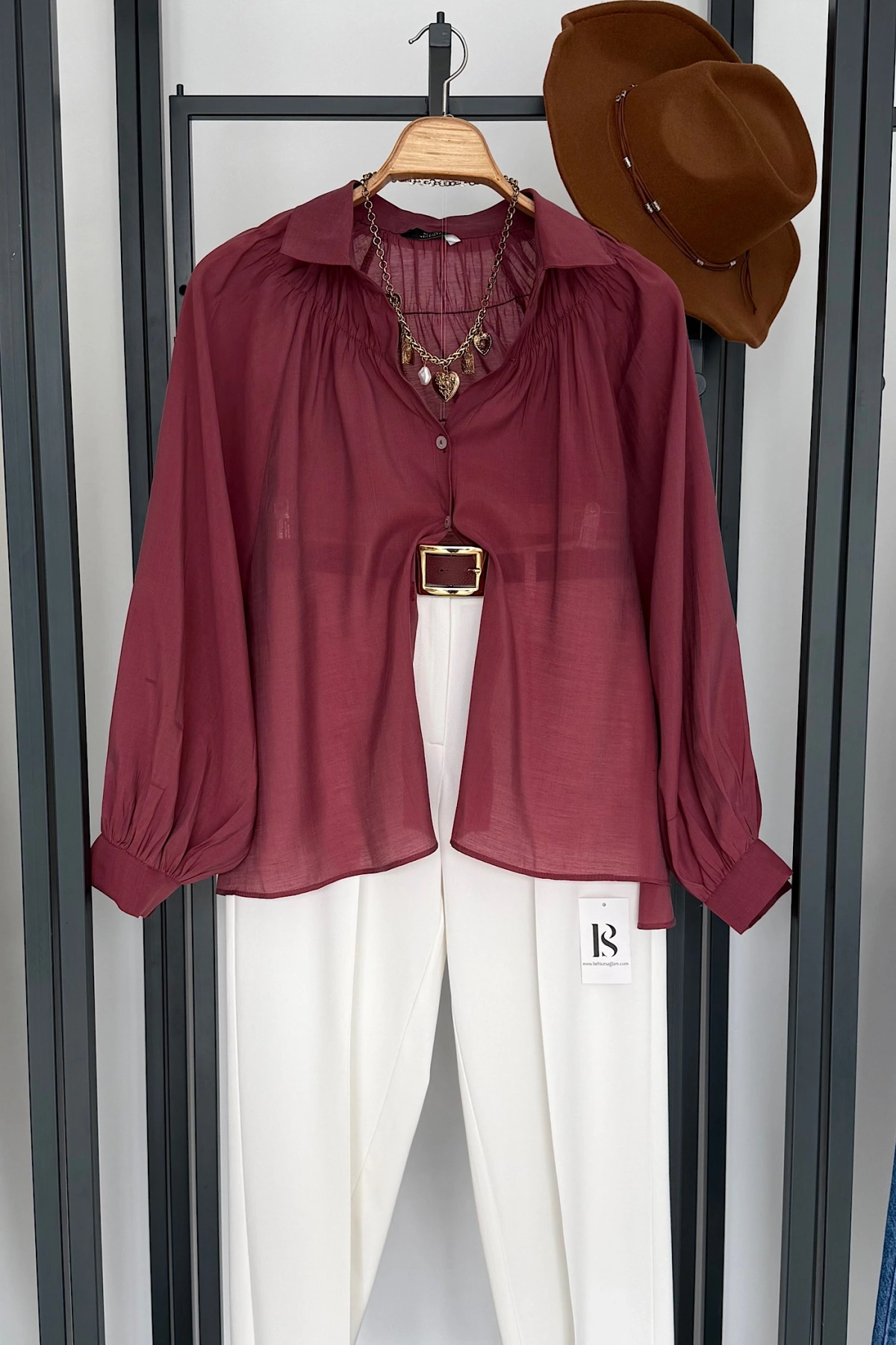 Balon Kol Dökümlü Gömlek Bordo