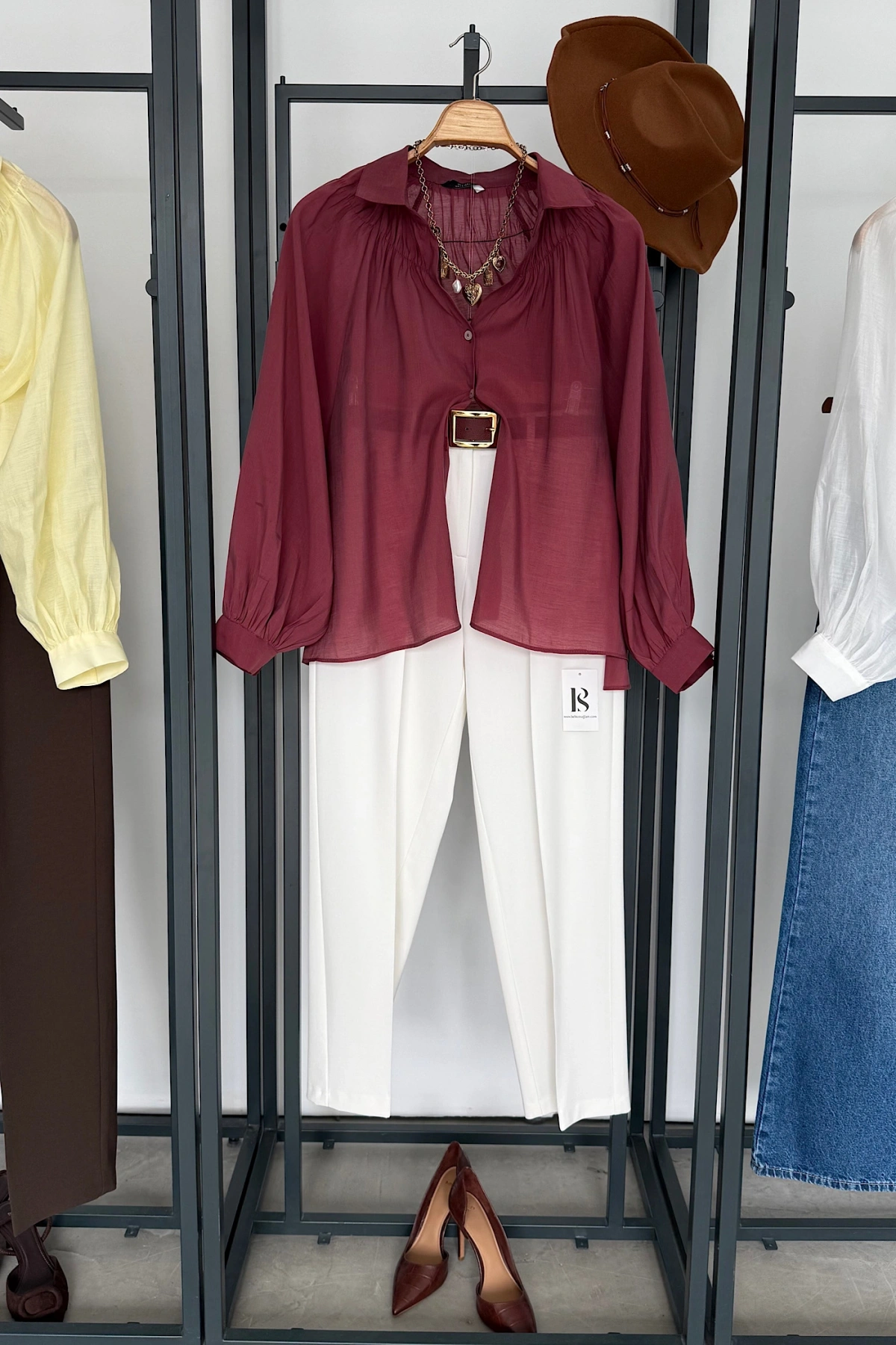 Balon Kol Dökümlü Gömlek Bordo