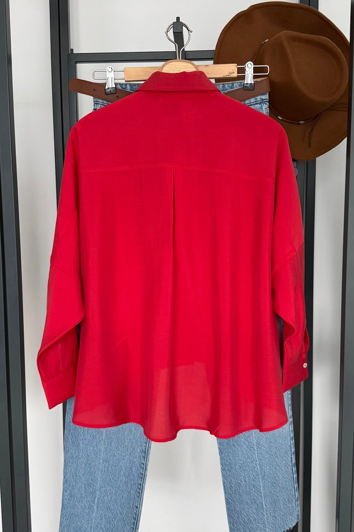 Pileli Modal Gömlek Kırmızı