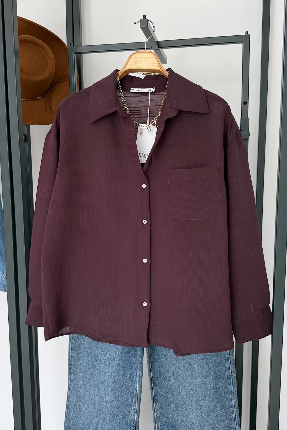 Tek Cep Gömlek Mürdüm