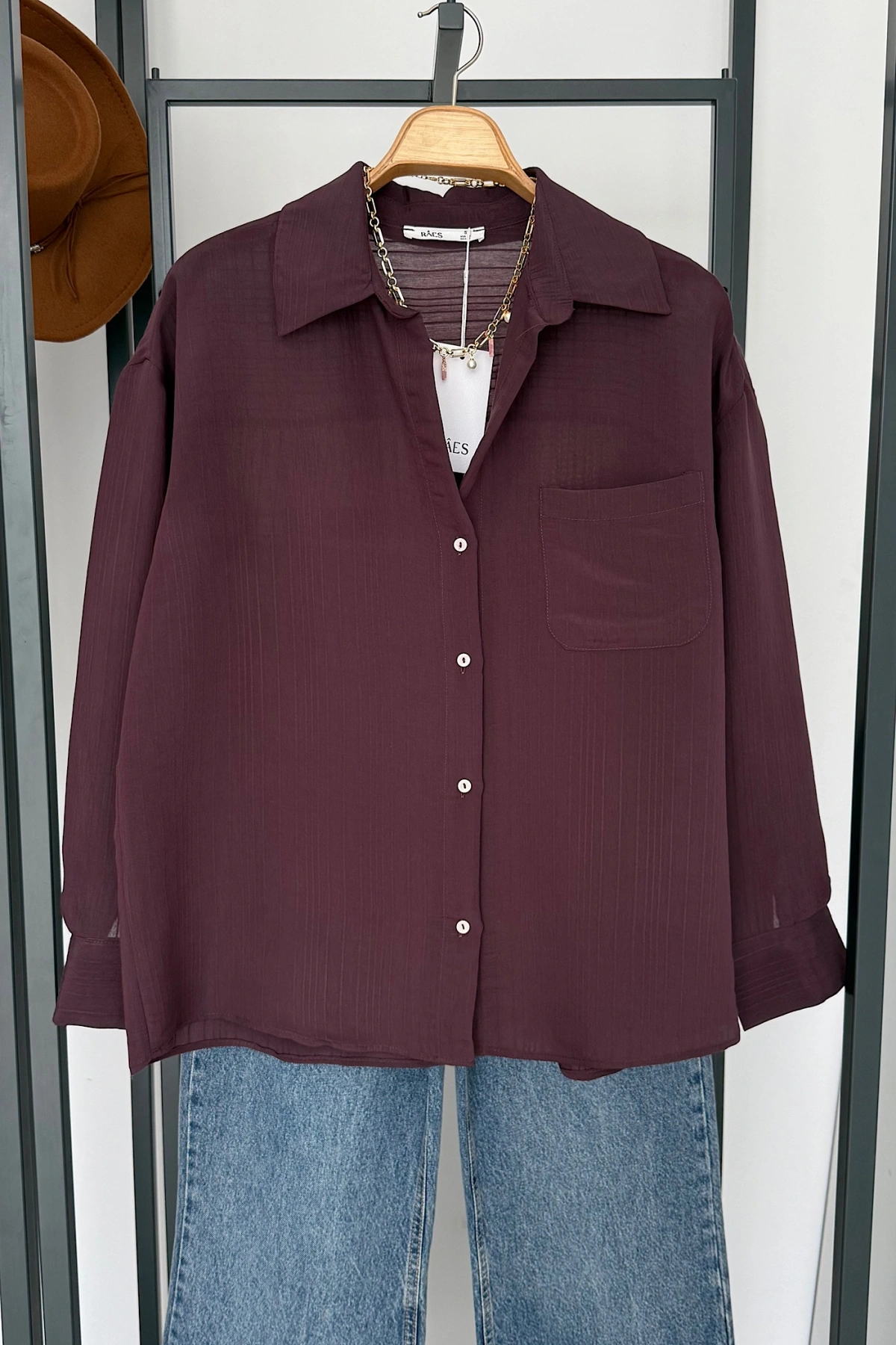 Tek Cep Gömlek Mürdüm