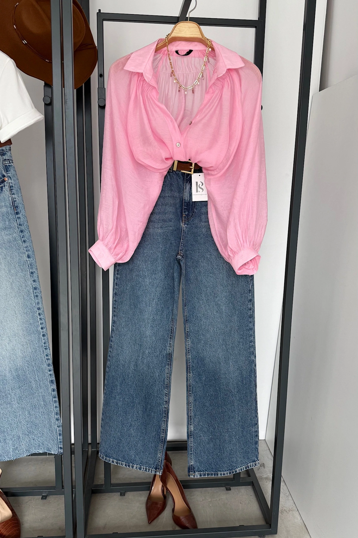 Balon Kol Dökümlü Gömlek Pembe