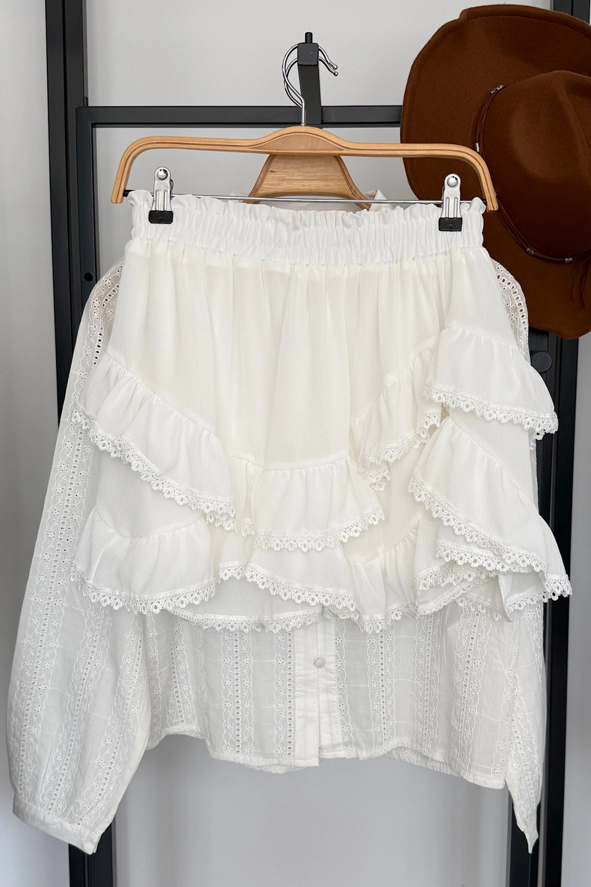 Dantelli Mini Şort Etek Beyaz