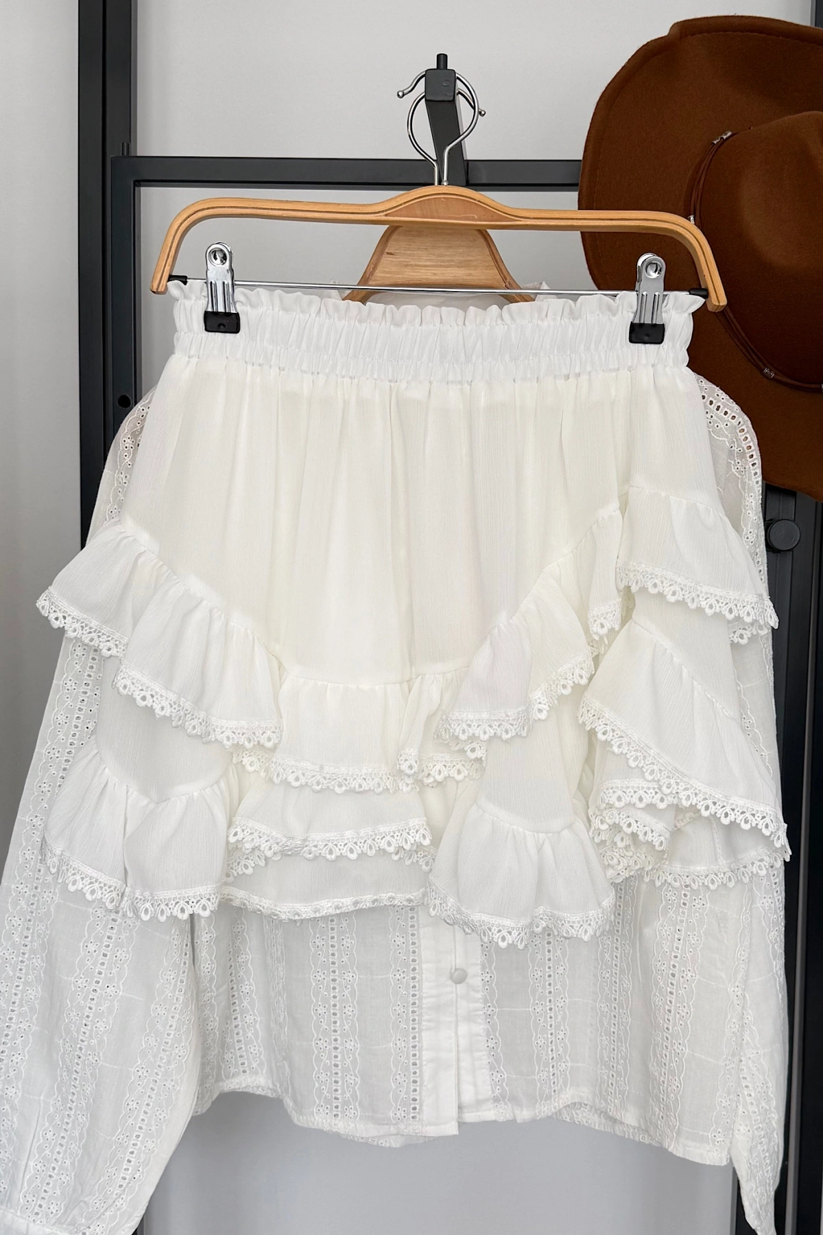 Dantelli Mini Şort Etek Beyaz