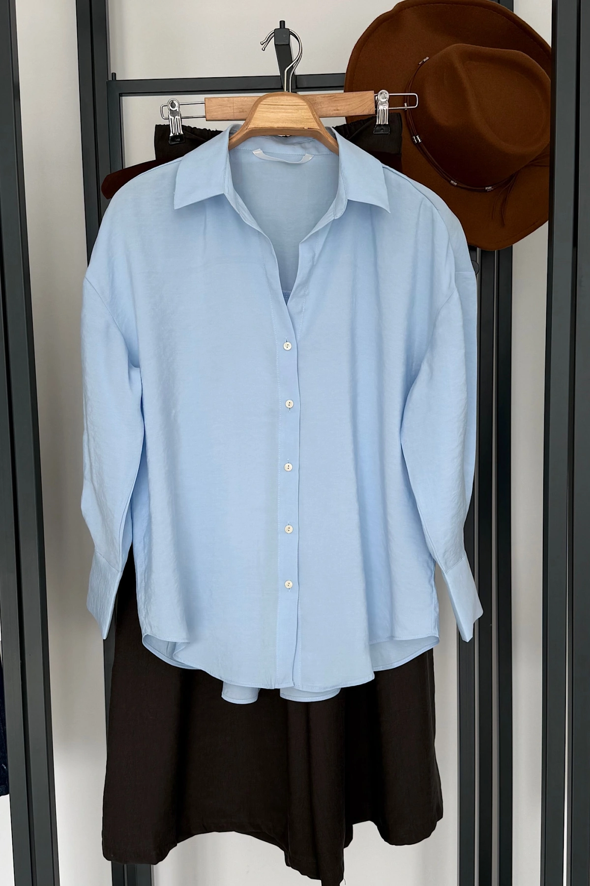 Modal V Yaka Gömlek Bebe Mavi