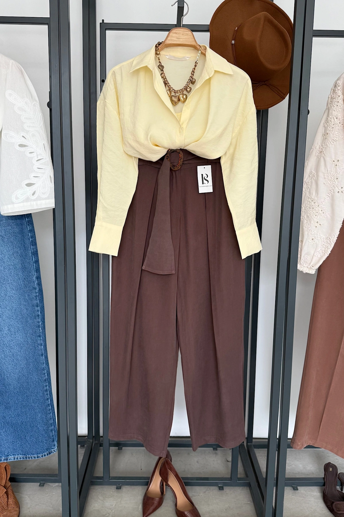 Modal V Yaka Gömlek Sarı