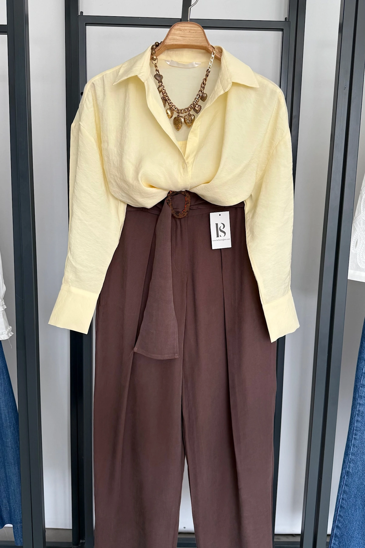 Modal V Yaka Gömlek Sarı