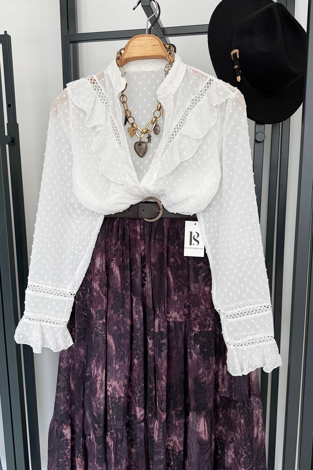 Güpürlü Hakim Yaka Gömlek Beyaz