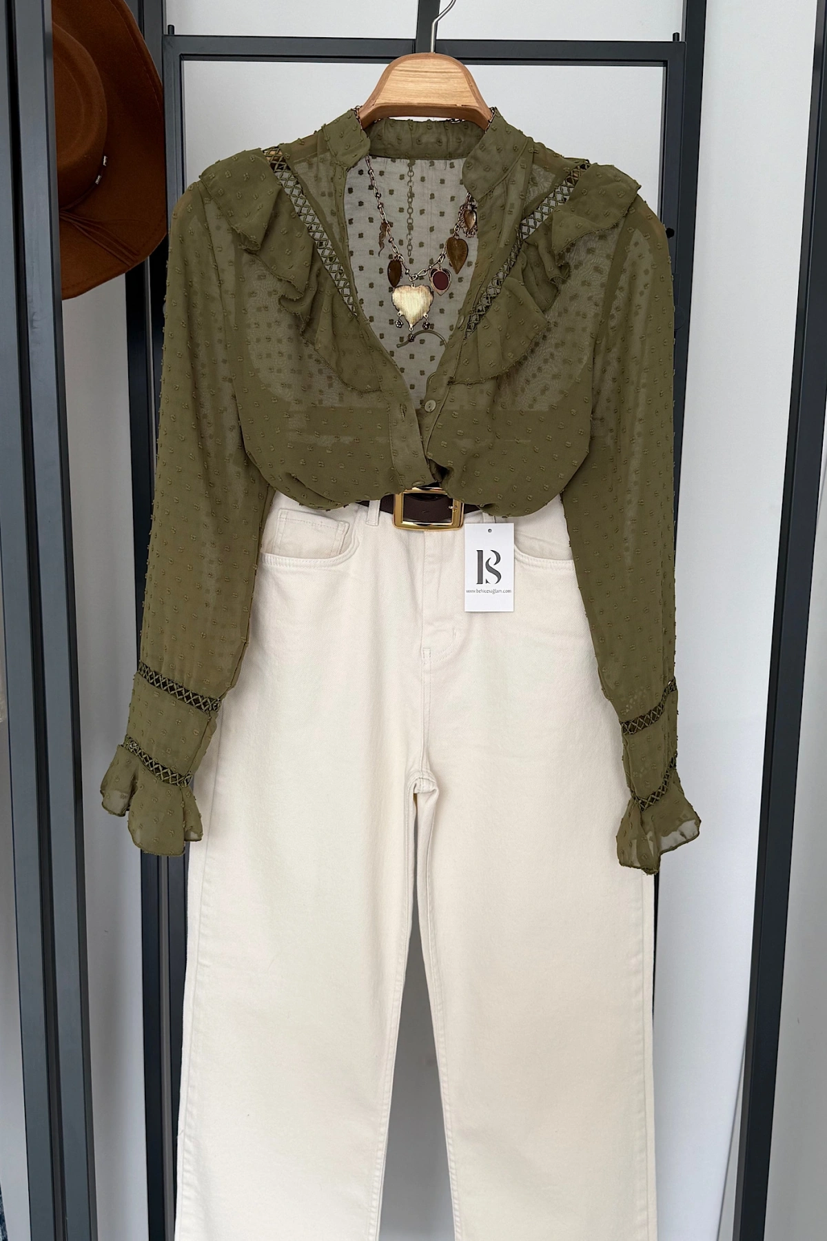 Güpürlü Hakim Yaka Gömlek Yeşil