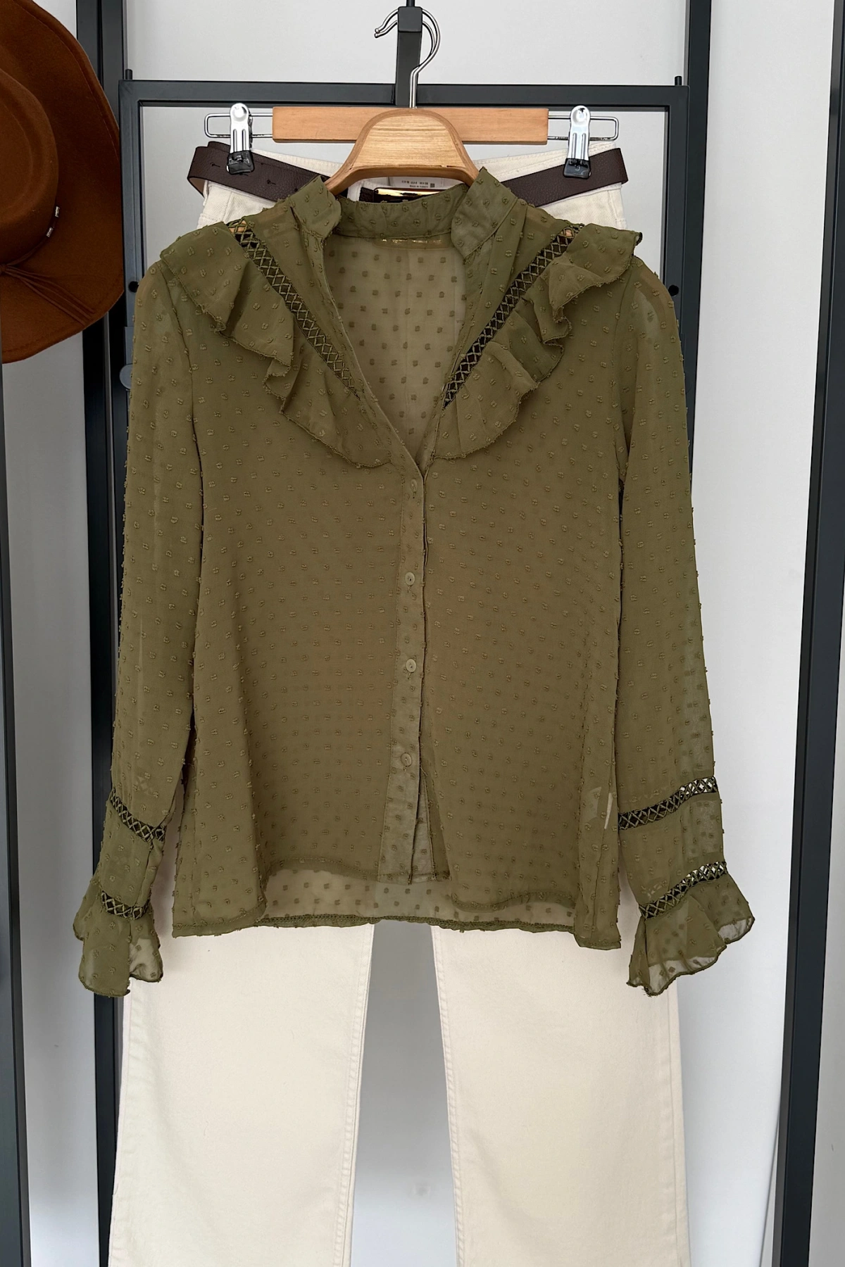 Güpürlü Hakim Yaka Gömlek Yeşil