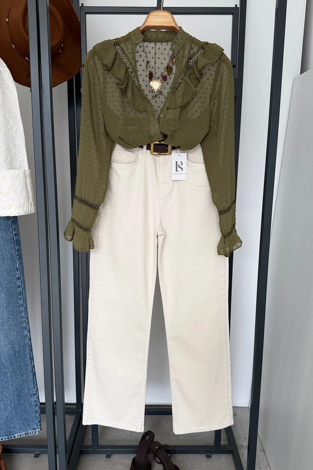 Güpürlü Hakim Yaka Gömlek Yeşil